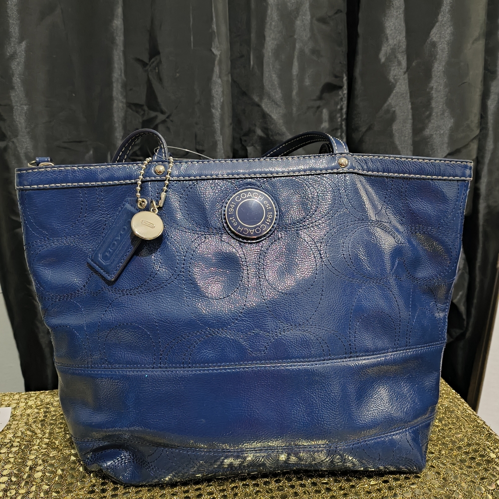 Coach Vintage Blue Patent Leather Tote Bag